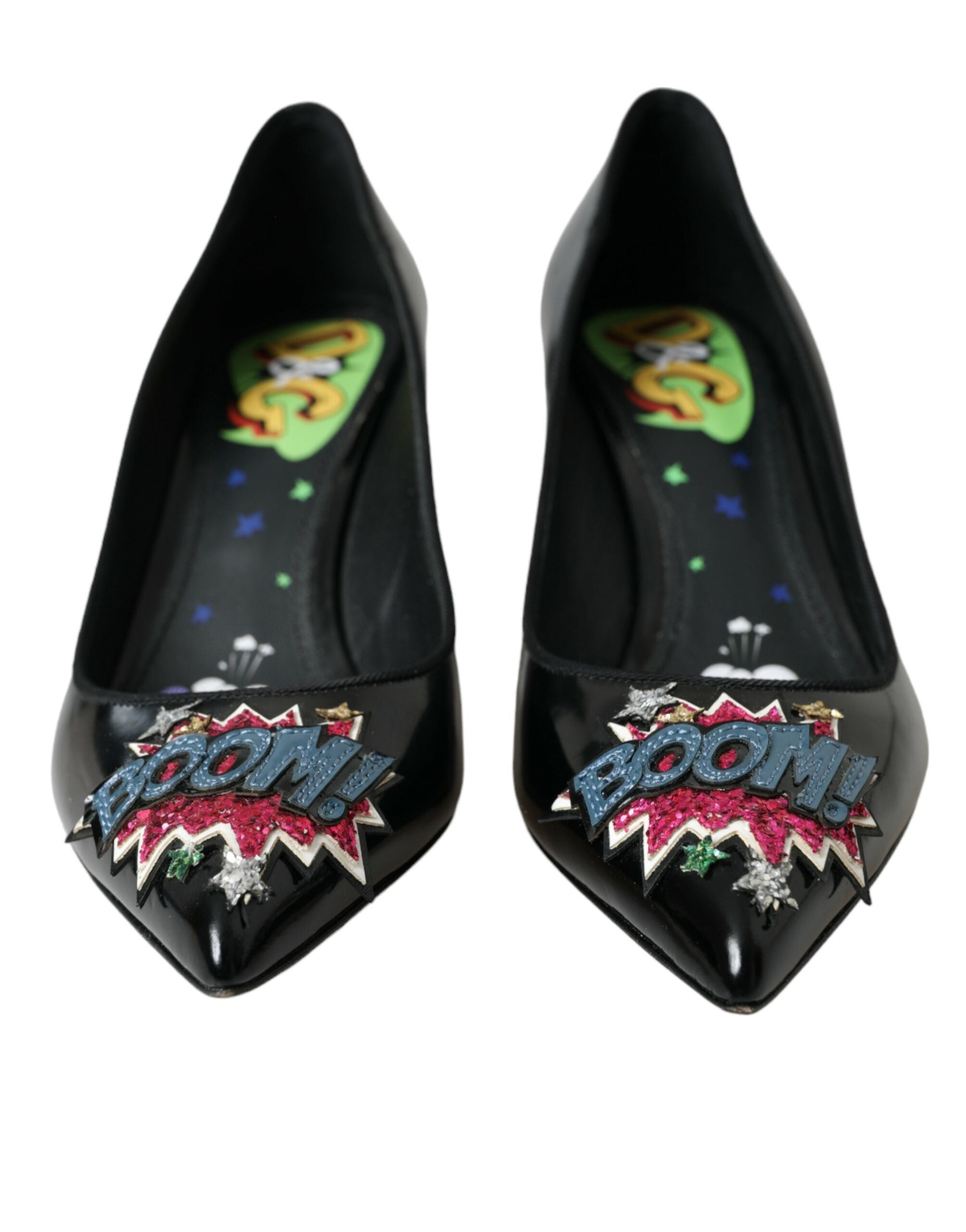 High Heels BOOM-Patch aus schwarzem Leder