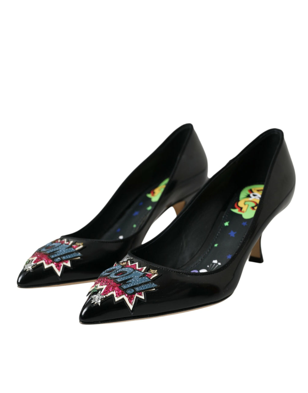 High Heels BOOM-Patch aus schwarzem Leder