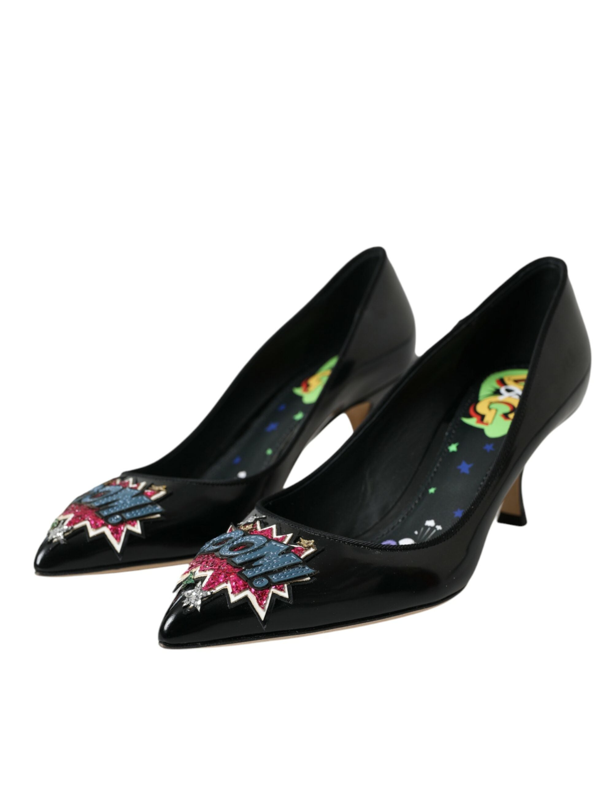High Heels BOOM-Patch aus schwarzem Leder