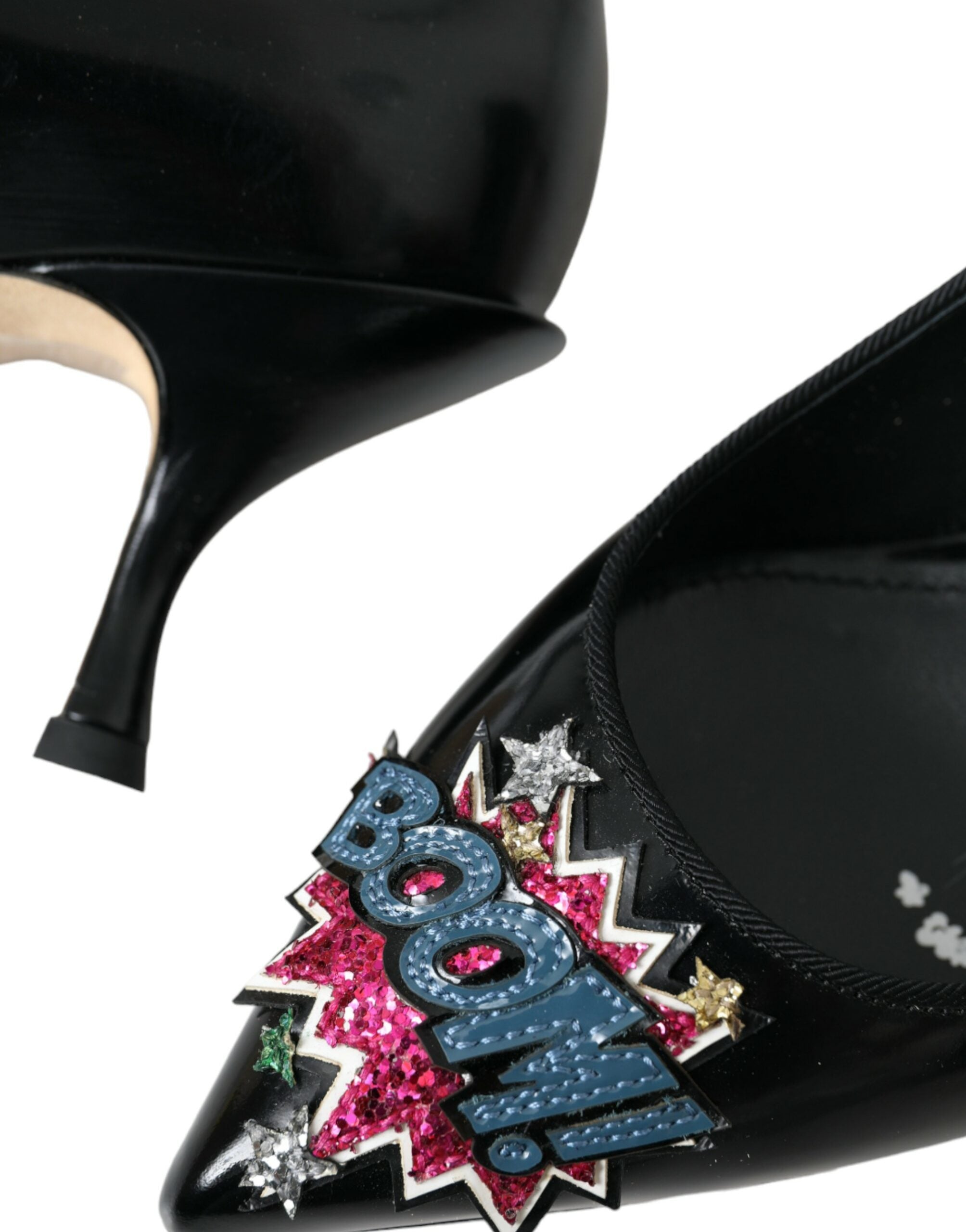 High Heels BOOM-Patch aus schwarzem Leder