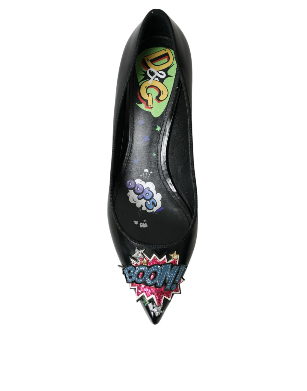 High Heels BOOM-Patch aus schwarzem Leder