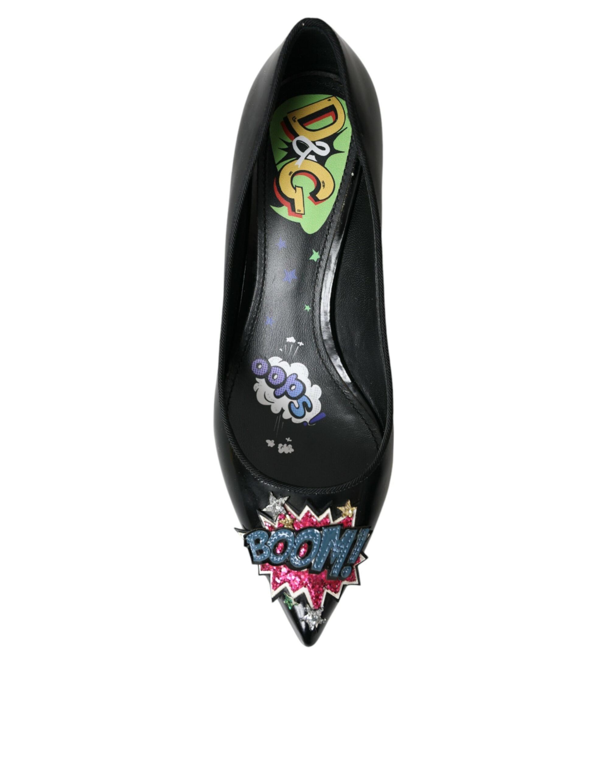 High Heels BOOM-Patch aus schwarzem Leder