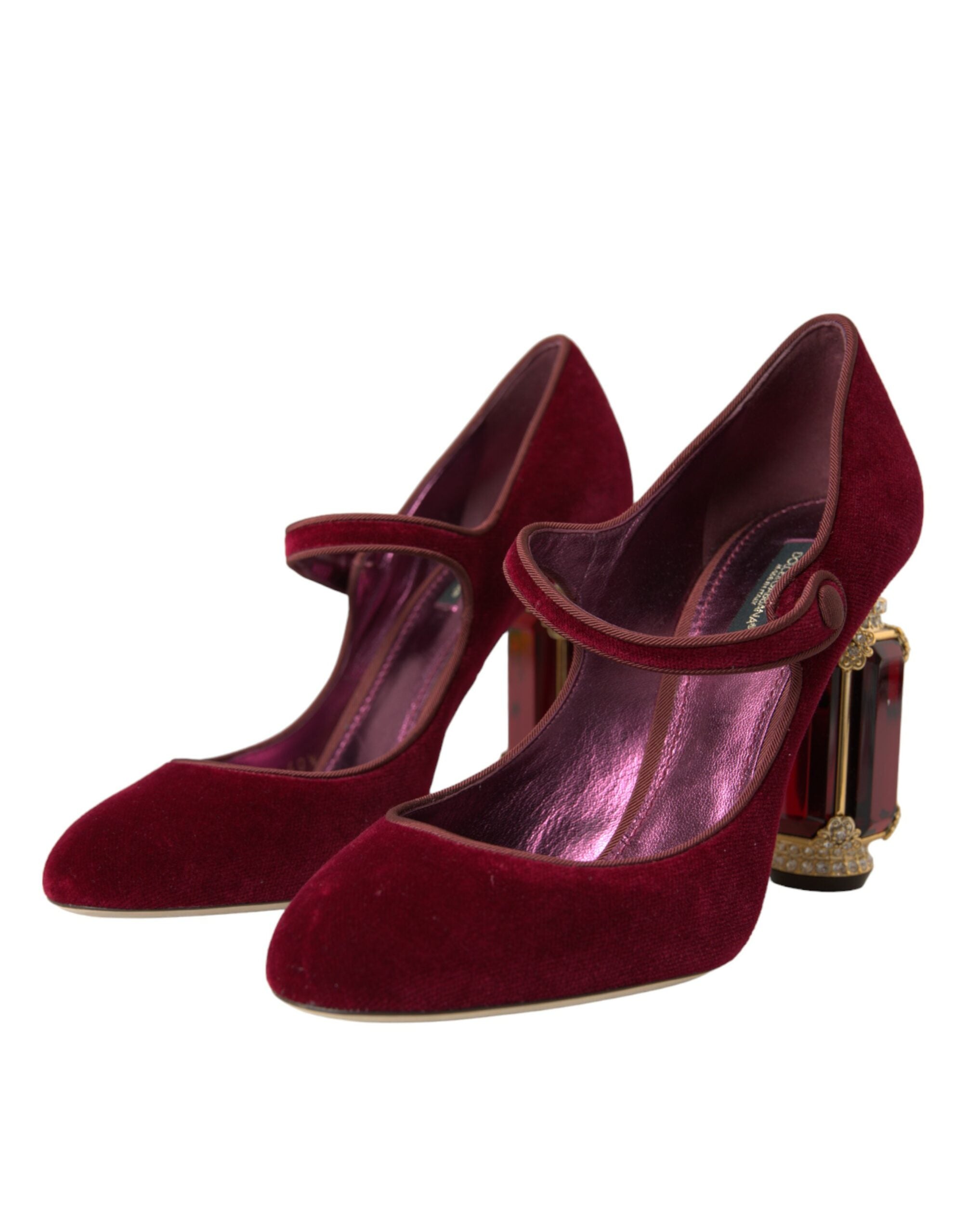 Scarpe Décolleté Red Velvet Gold Crystals Mary Jane