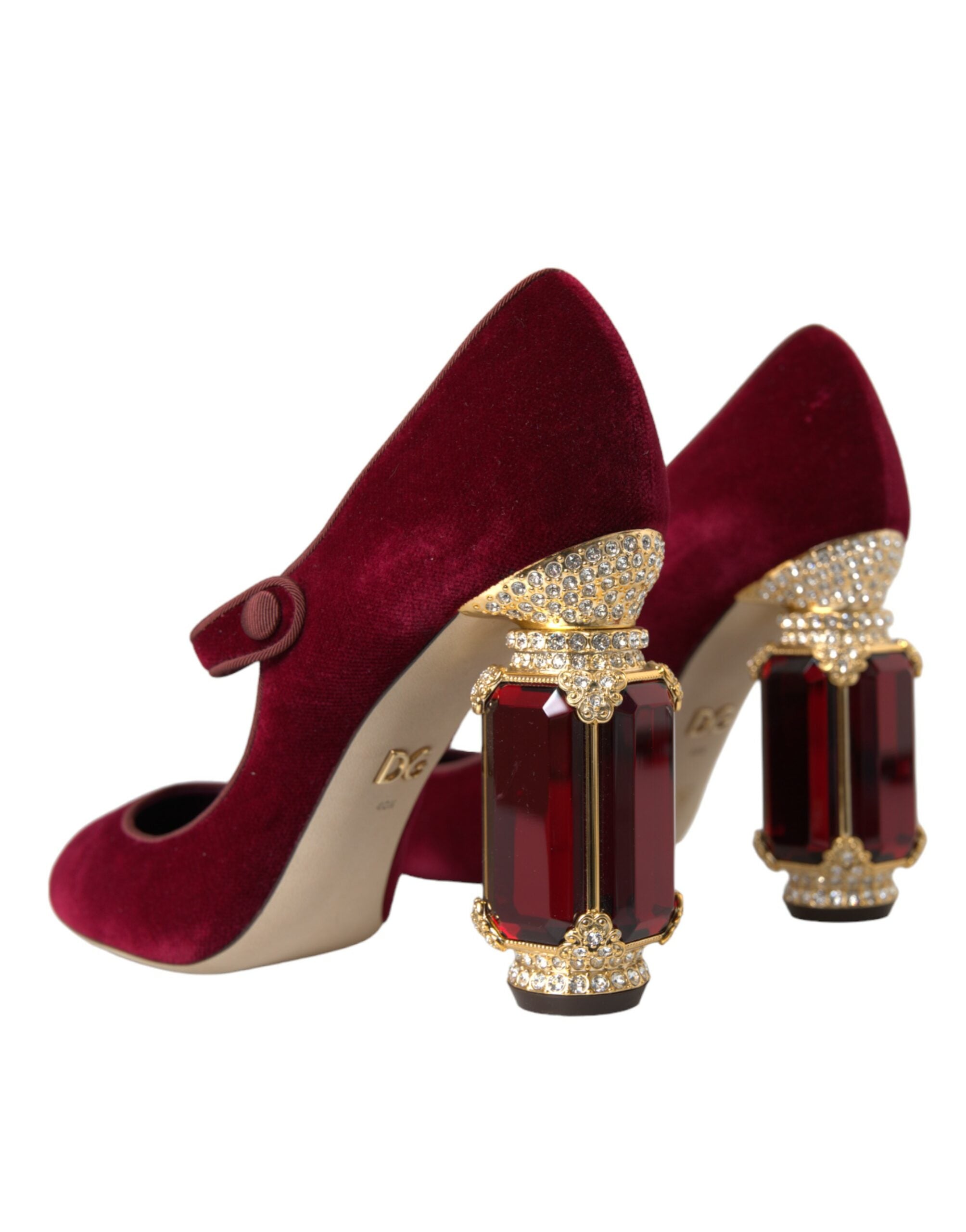 Scarpe Décolleté Red Velvet Gold Crystals Mary Jane