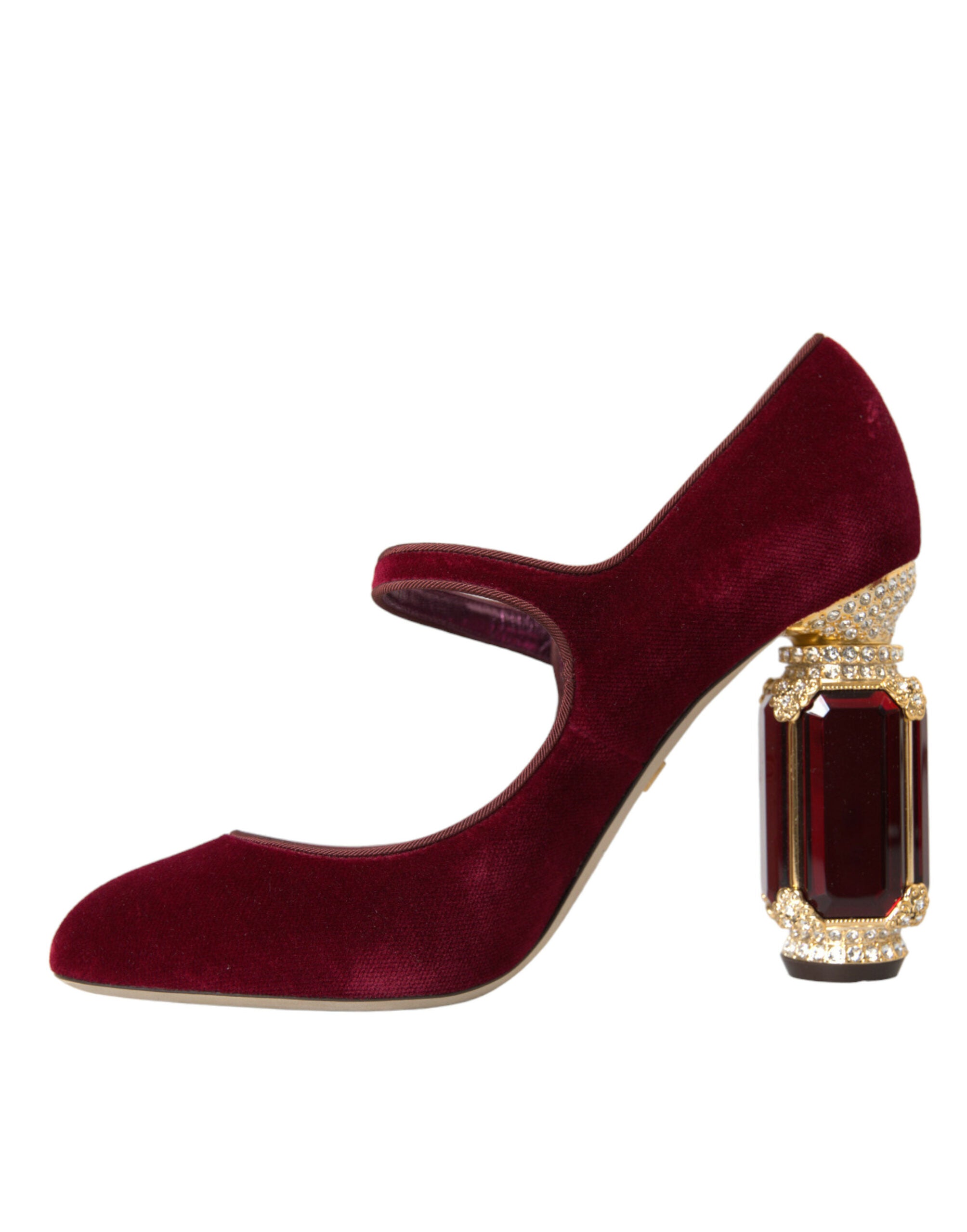 Scarpe Décolleté Red Velvet Gold Crystals Mary Jane