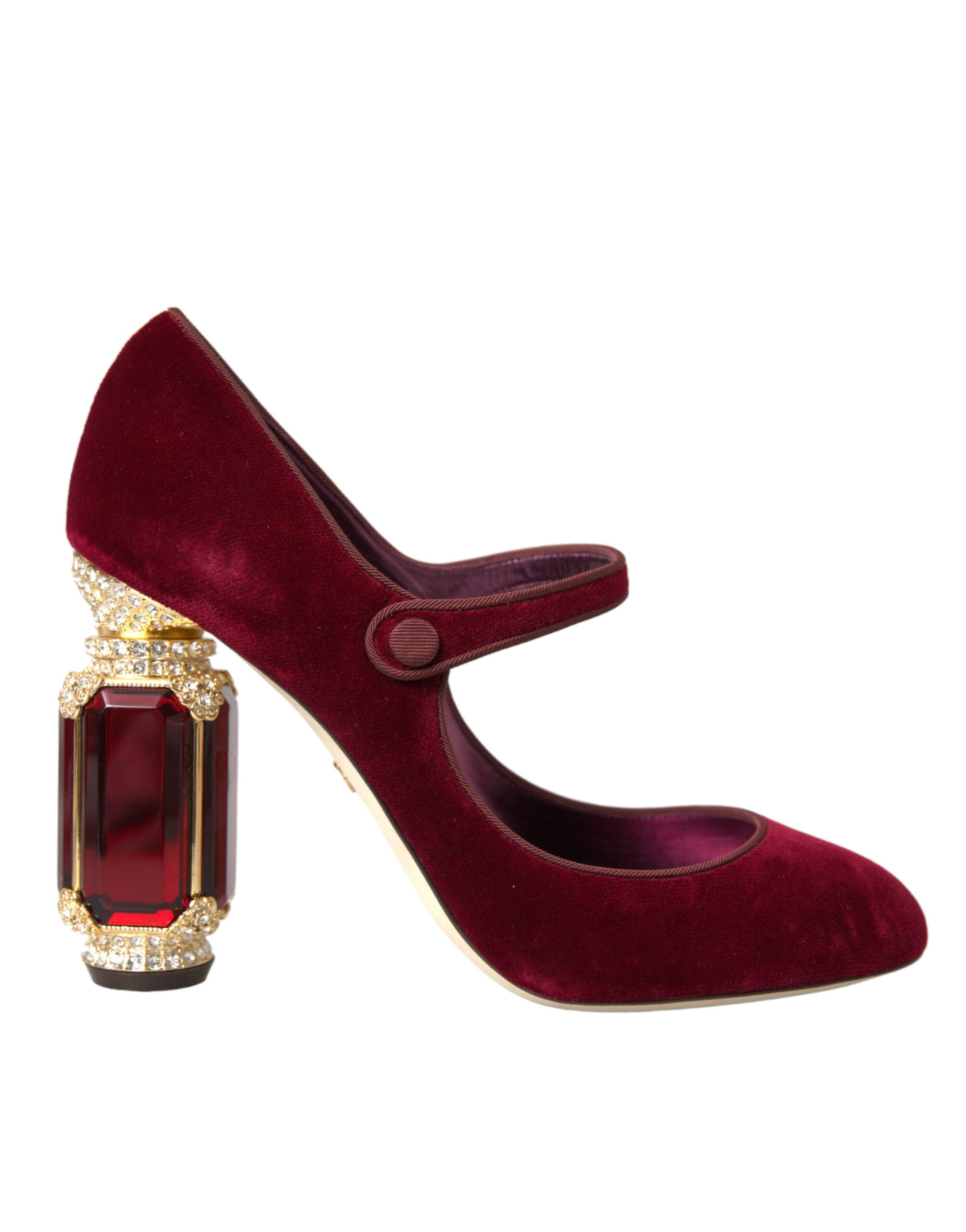 Scarpe Décolleté Red Velvet Gold Crystals Mary Jane