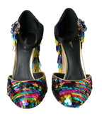 Mehrfarbige Pailletten-Kristall-Mary-Jane-Schuhe