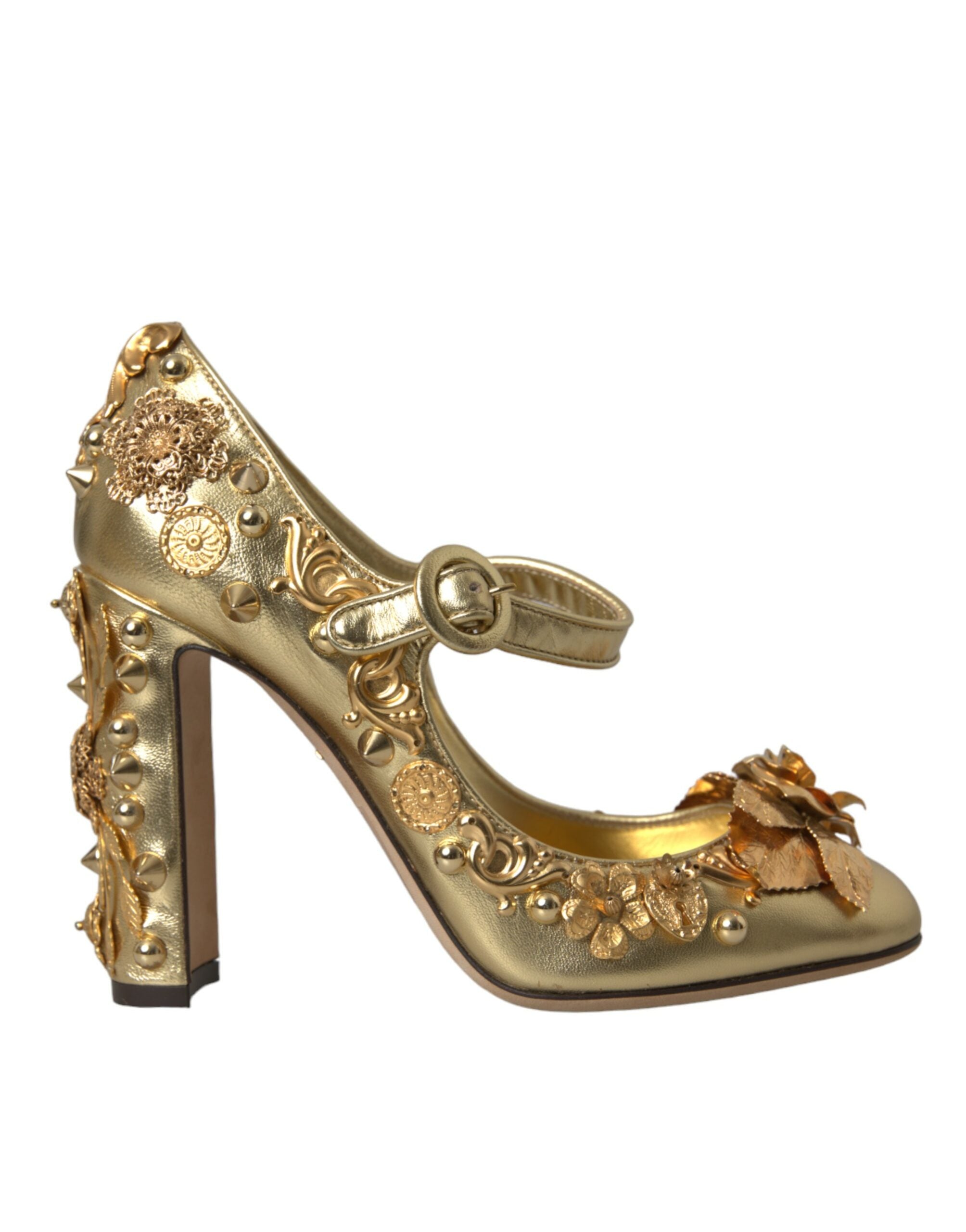 Décolleté Mary Jane in Pelle Dorata con Cristalli