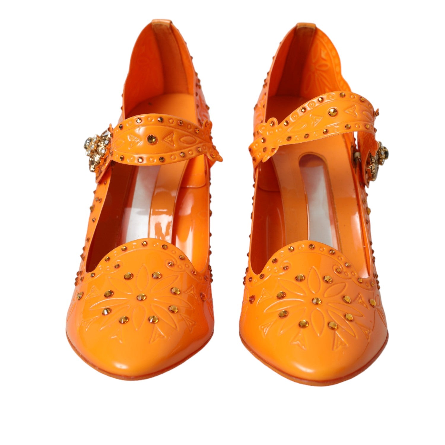 Orange CINDERELLA Floral Crystal Pumps
