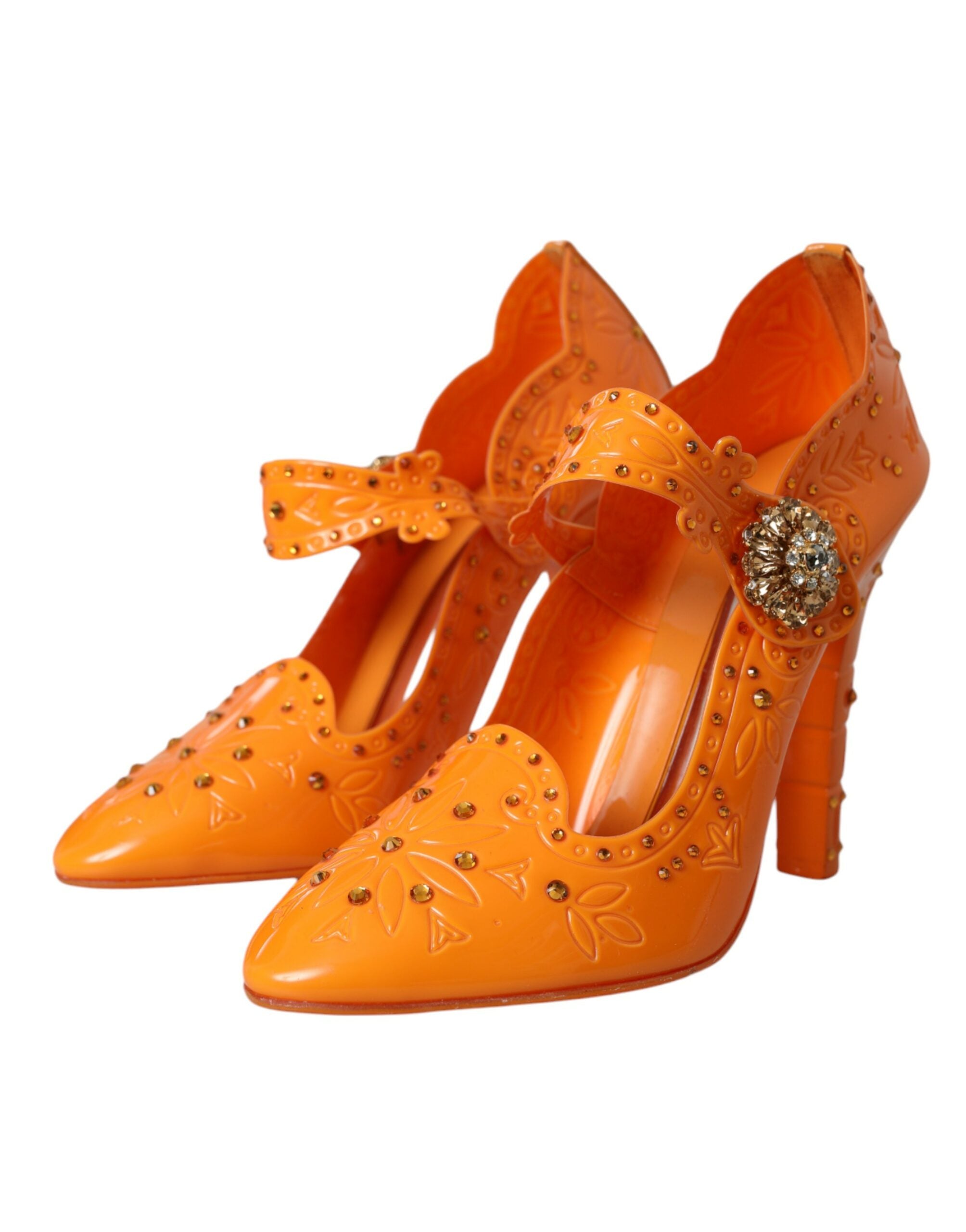 Orange CINDERELLA Floral Crystal Pumps