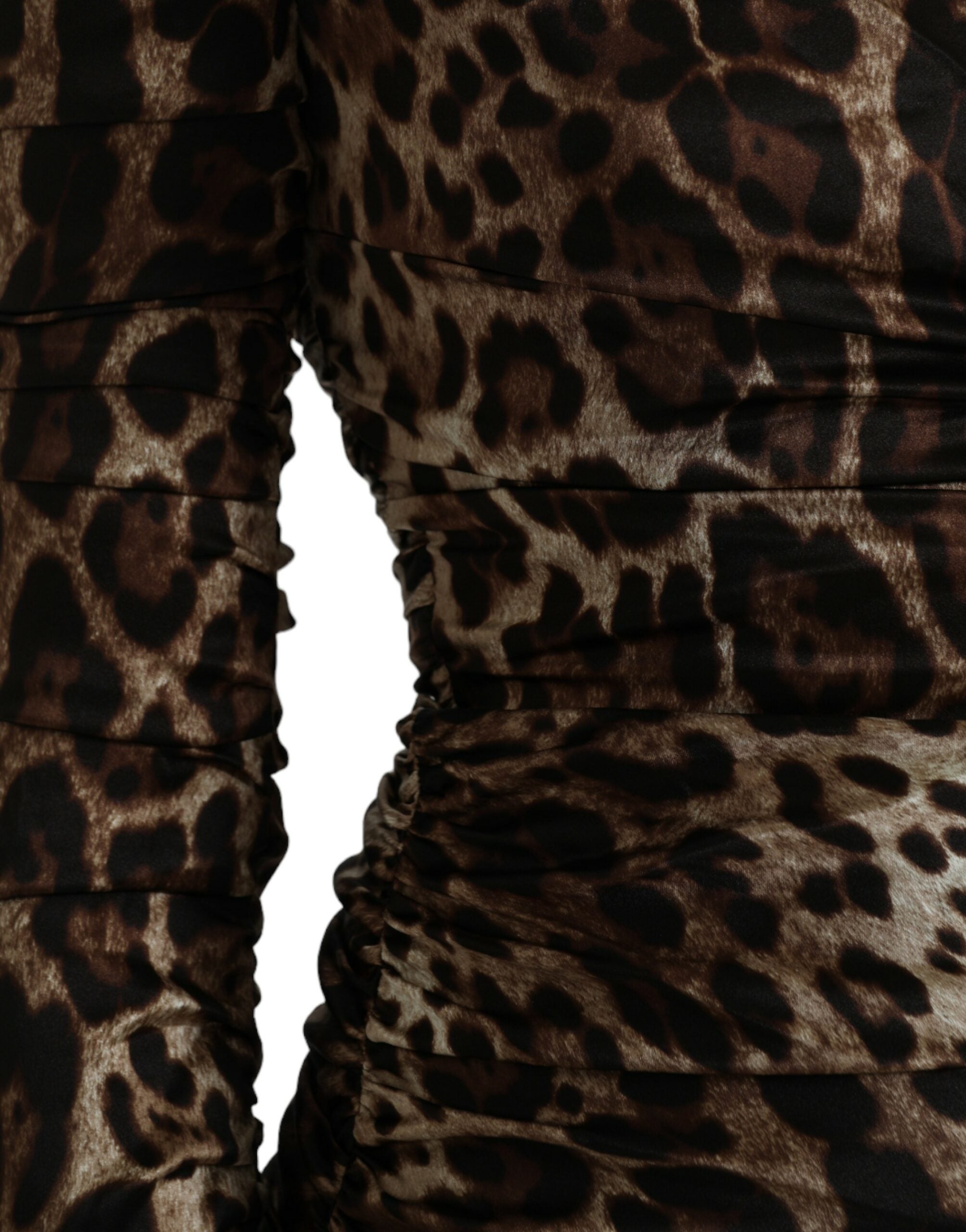 Braunes Leopardenmuster Bodycon V-Ausschnitt Midikleid