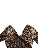 Braunes Leopardenmuster Bodycon V-Ausschnitt Midikleid