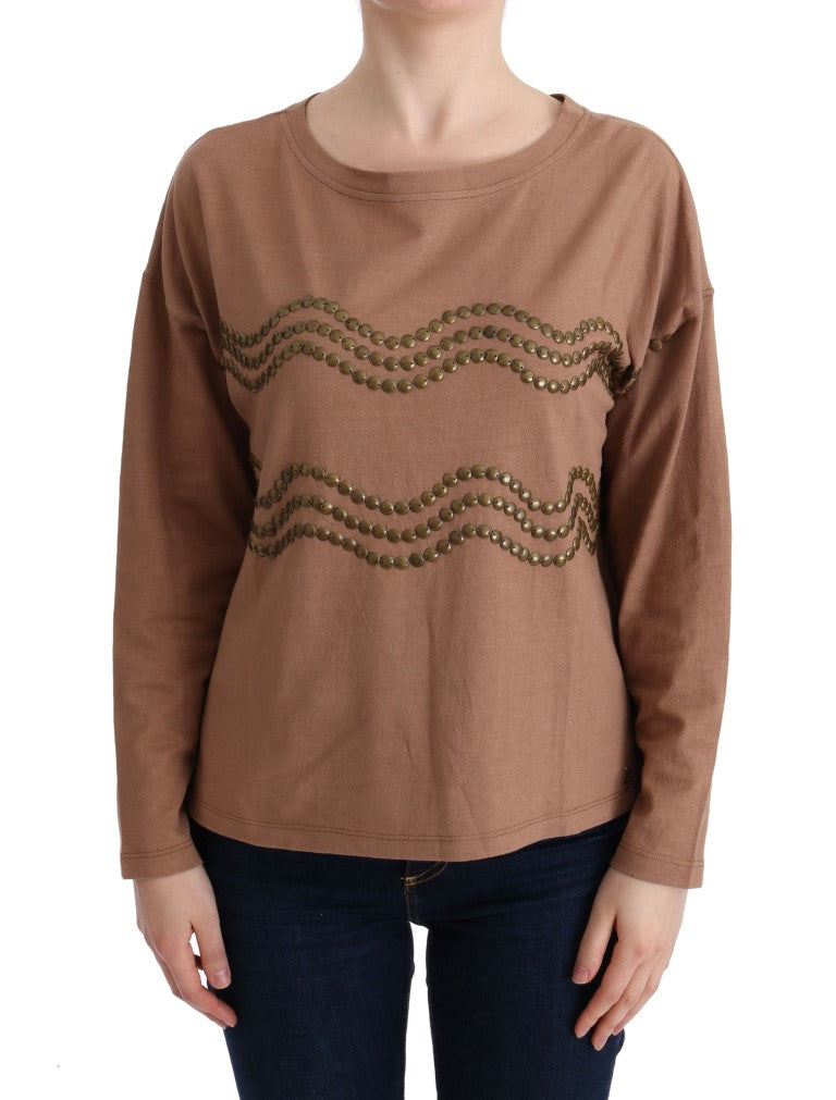 Brauner Baumwollpullover mit Nieten