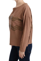 Brauner Baumwollpullover mit Nieten