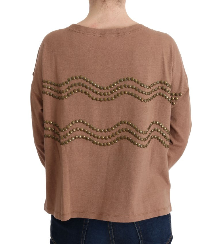 Brauner Baumwollpullover mit Nieten