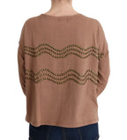 Brauner Baumwollpullover mit Nieten