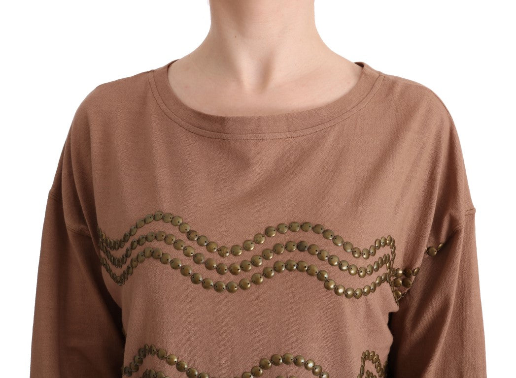 Brauner Baumwollpullover mit Nieten