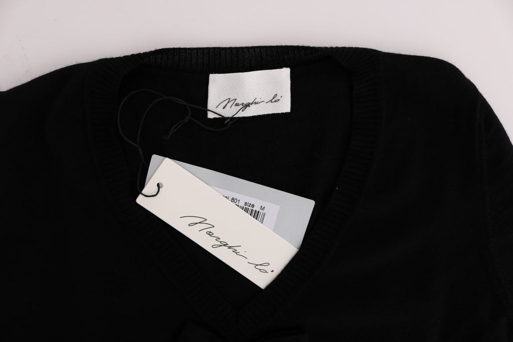 Schwarzes Wollkleid mit langen Ärmeln im Shift-Schnitt