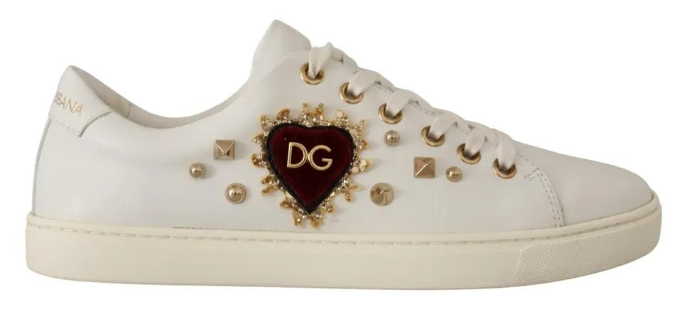 Weiße Leder Sneaker mit Gold und Rotem Herz