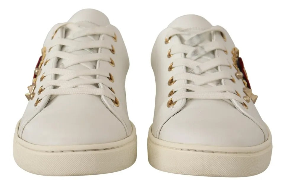 Weiße Leder Sneaker mit Gold und Rotem Herz