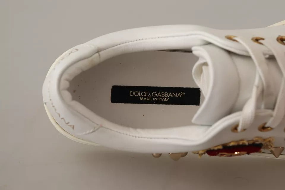 Weiße Leder Sneaker mit Gold und Rotem Herz