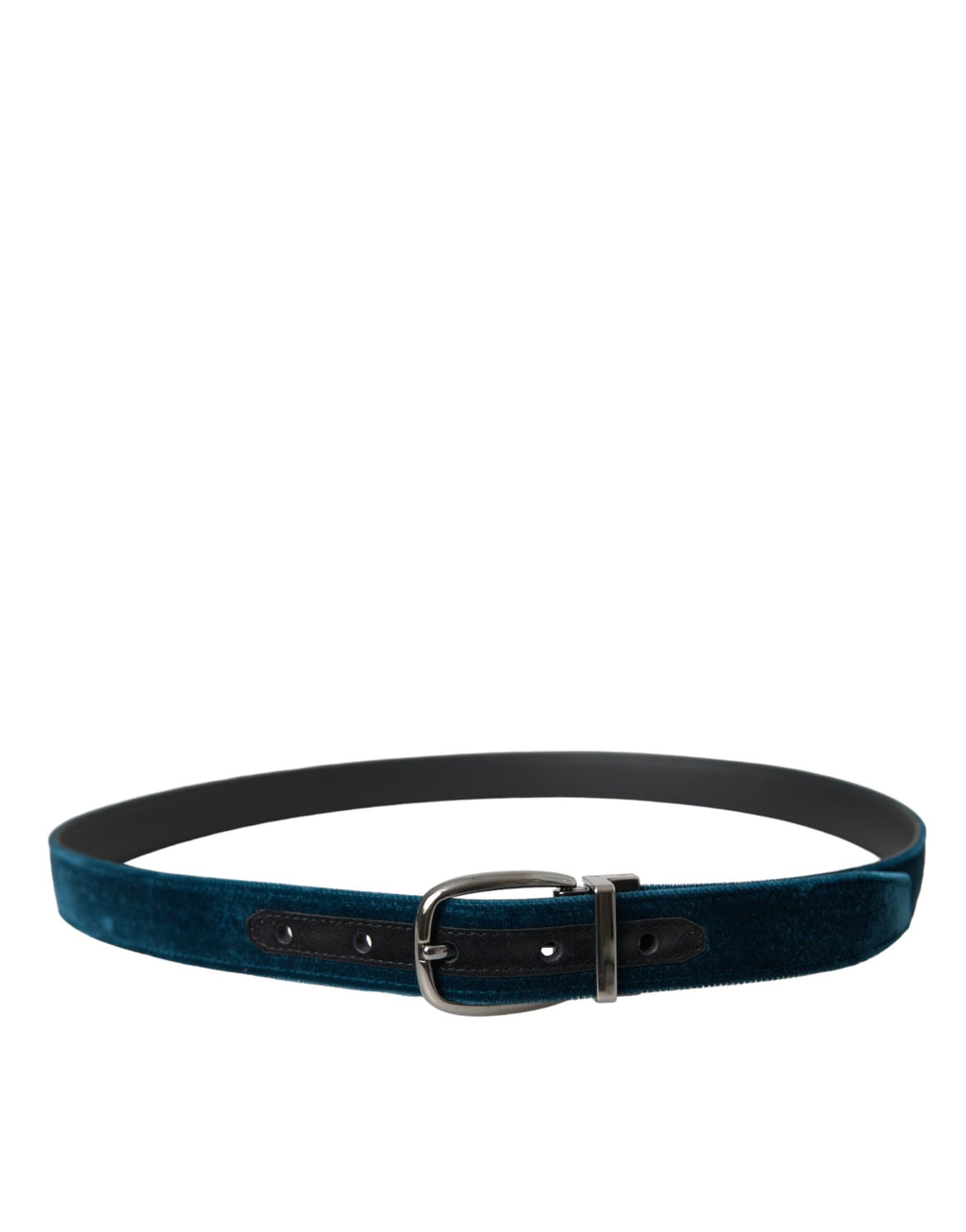 Gürtel aus blauem Samtleder mit silberner Metallschnalle