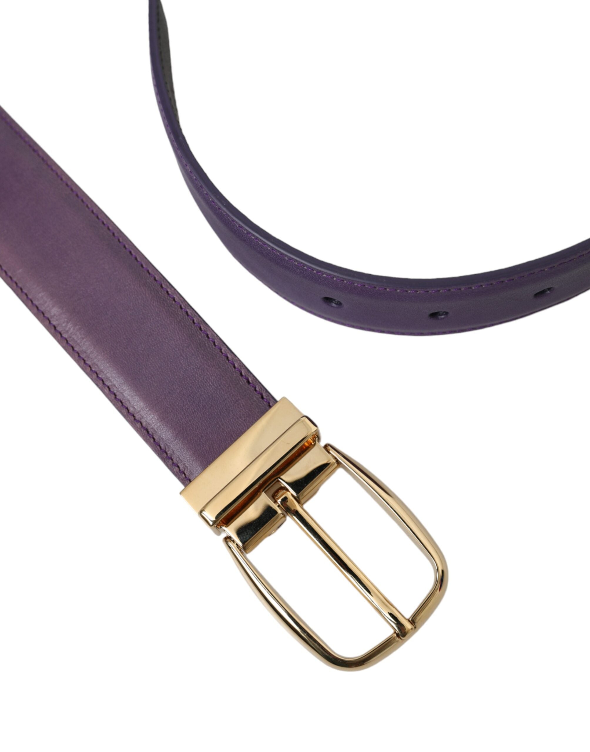 Lila Leder Goldfarbene Metallschnalle Gürtel Herren