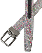 Multicolor Embellished Silver Metal Buckle Belt