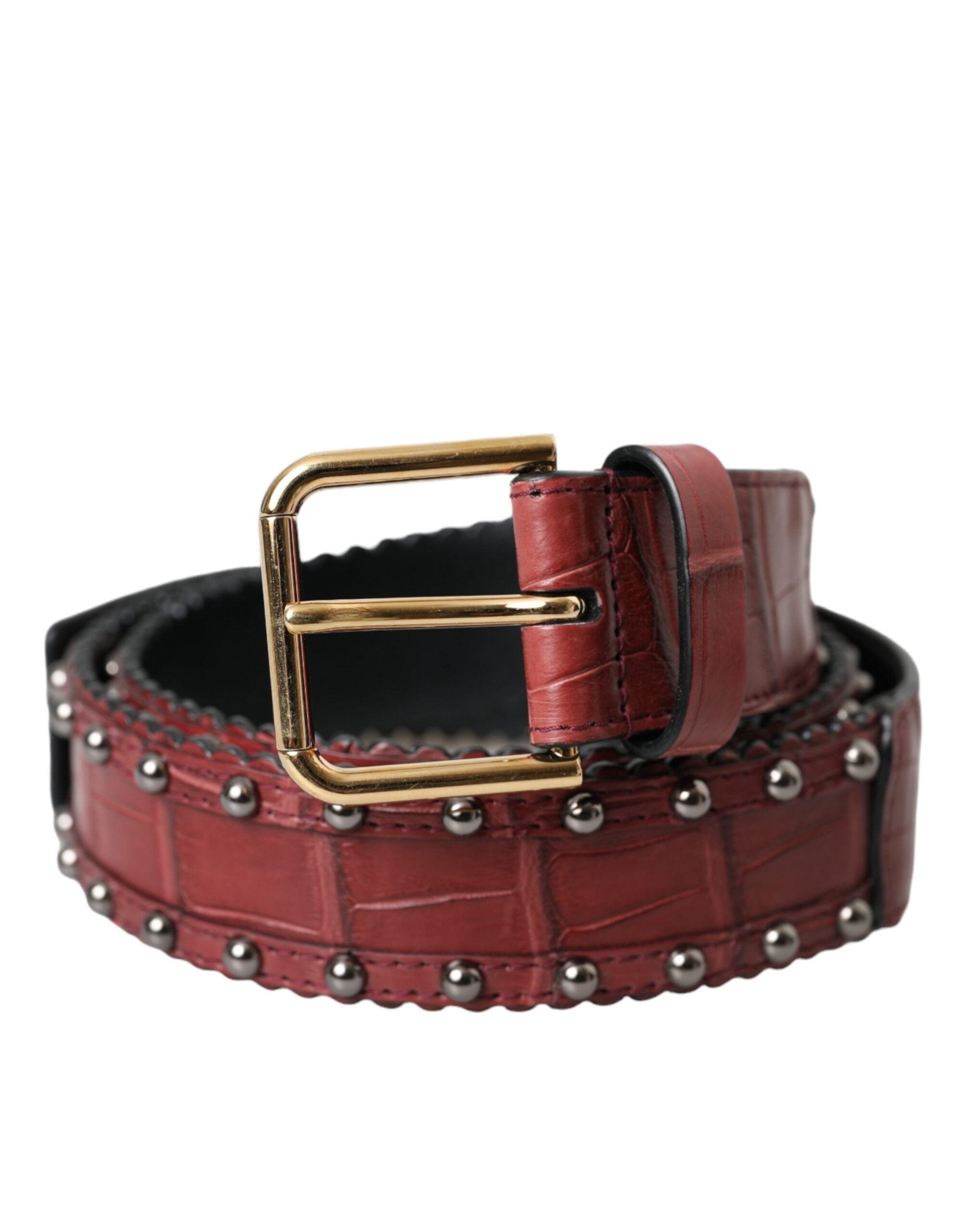 Brauner Alligatorleder-Gürtel mit Metallschnalle und Nieten