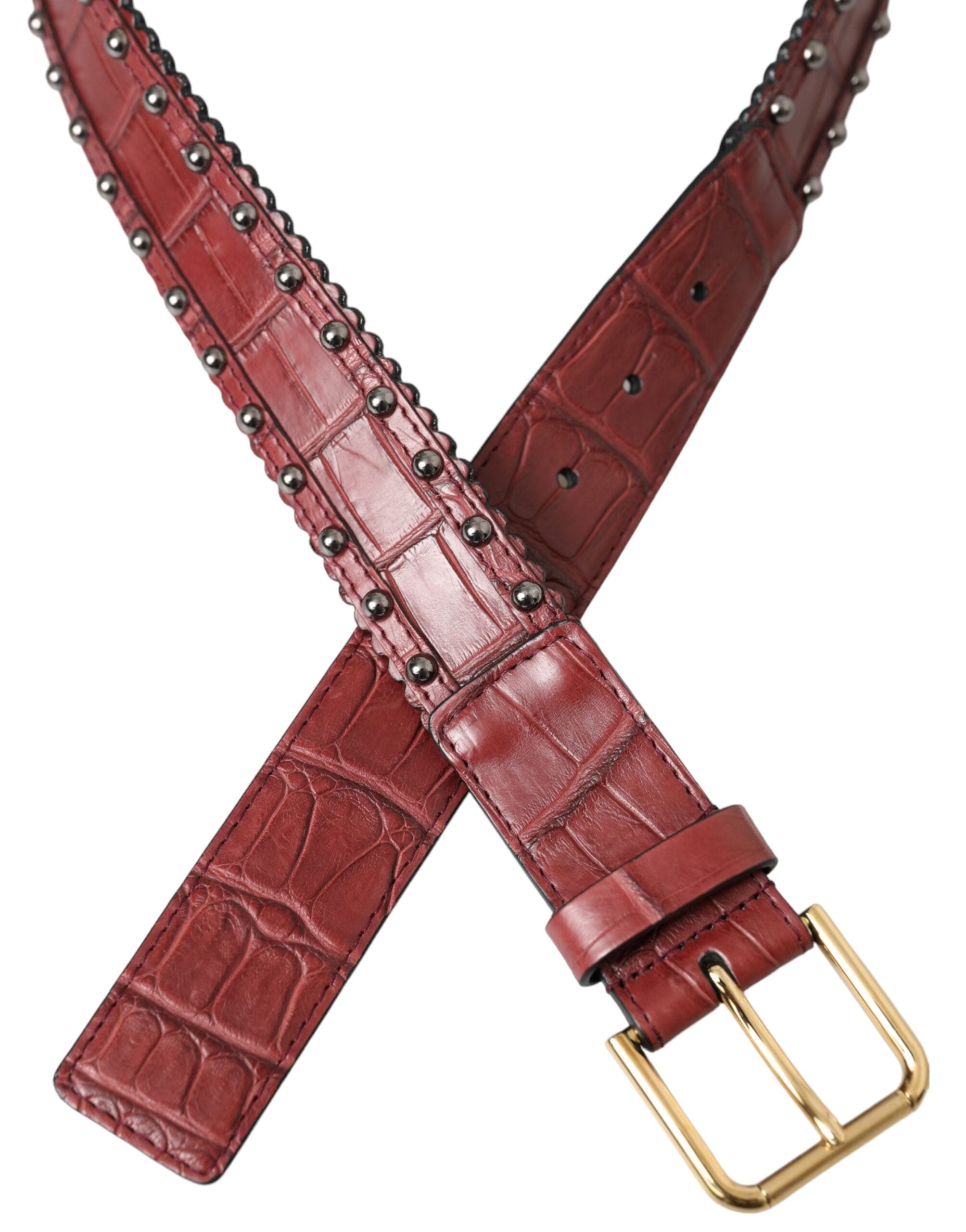 Brauner Alligatorleder-Gürtel mit Metallschnalle und Nieten