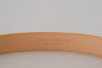 Beige Exotic Leather Gold Metal Buckle Belt