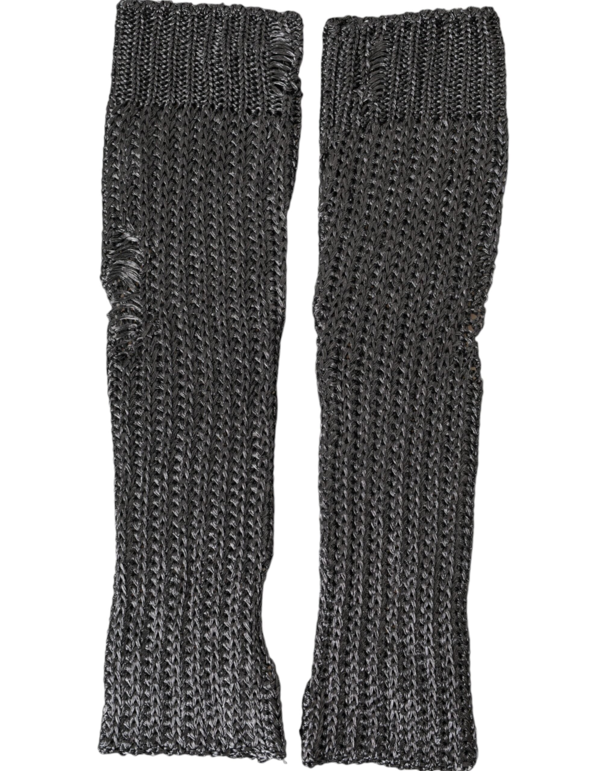Graue fingerlose Handschuhe aus Viskosestrick