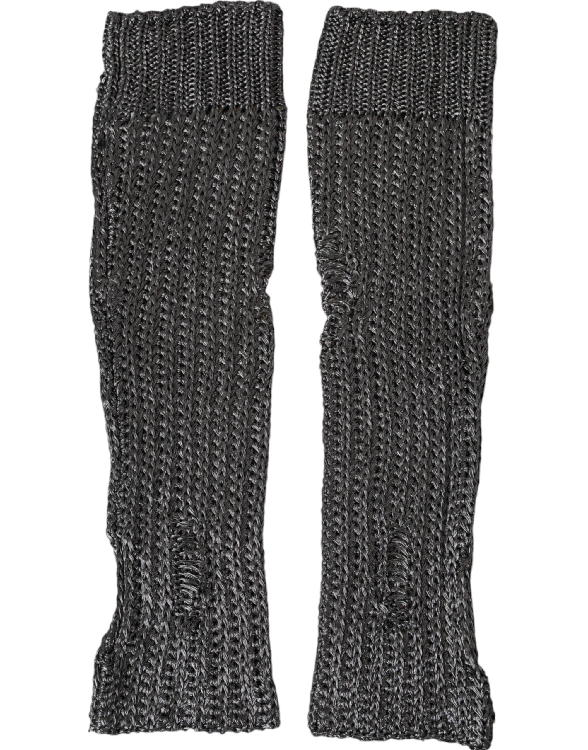 Graue fingerlose Handschuhe aus Viskosestrick