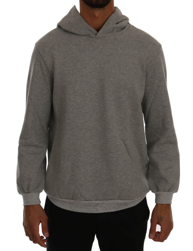 Grey Cotton Hooded Pullover Sweater