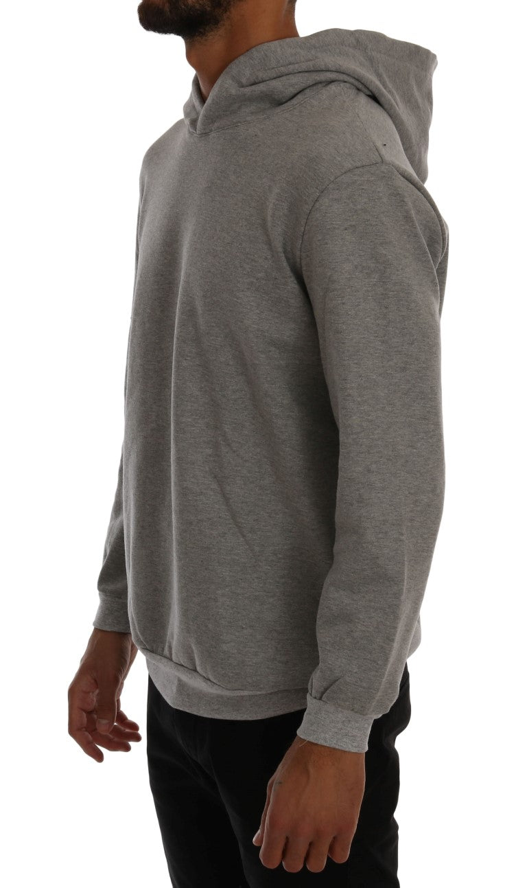 Grey Cotton Hooded Pullover Sweater