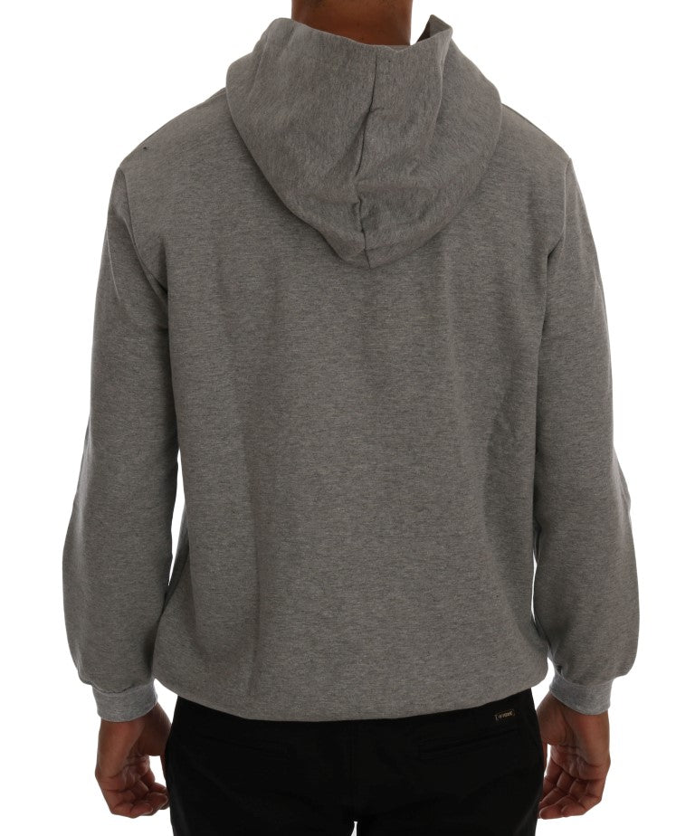 Grey Cotton Hooded Pullover Sweater