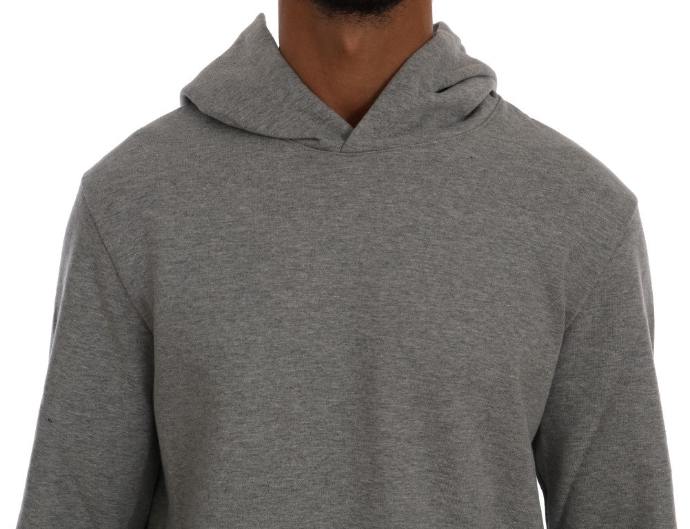 Grey Cotton Hooded Pullover Sweater