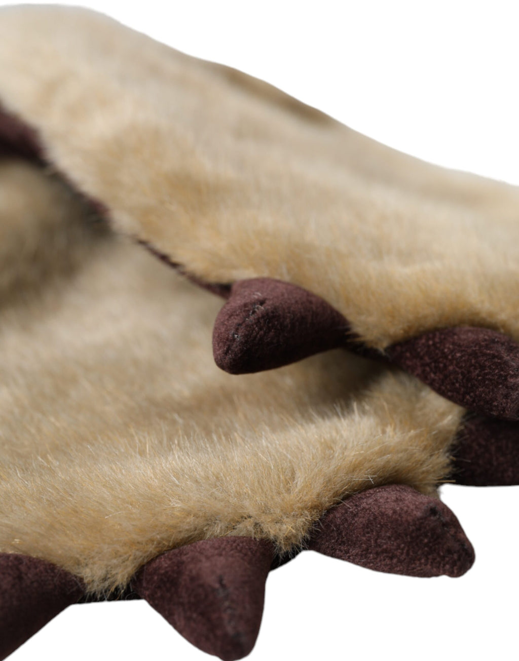 Beige Strickfäustlinge aus Acryl mit Kunstfellbesatz am Handgelenk