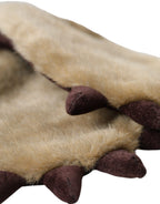 Beige Strickfäustlinge aus Acryl mit Kunstfellbesatz am Handgelenk