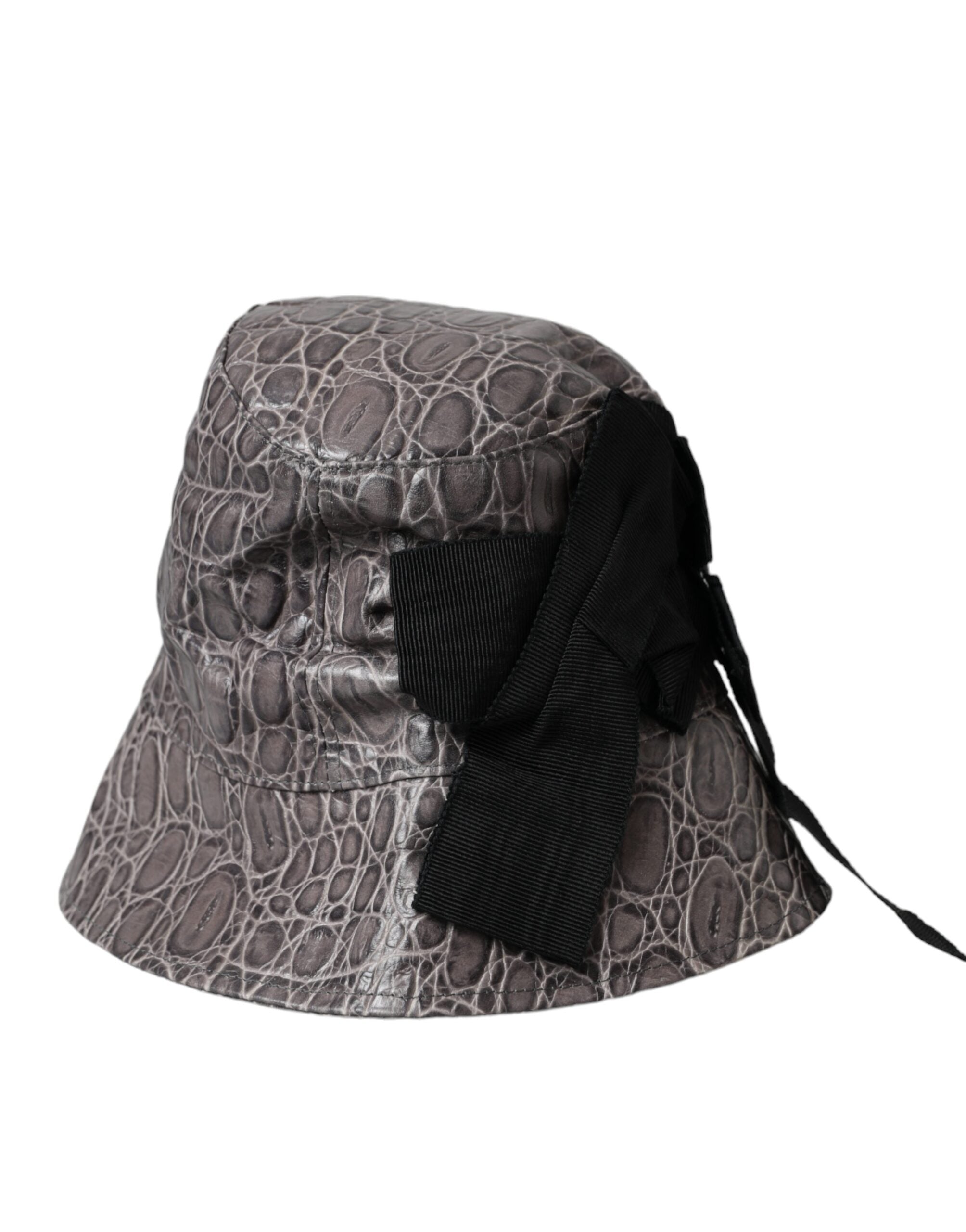 Schwarzer, gemusterter Leder-Anglerhut