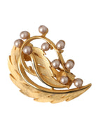 Brosche Haarnadel mit verziertem Blatt aus Goldmessing
