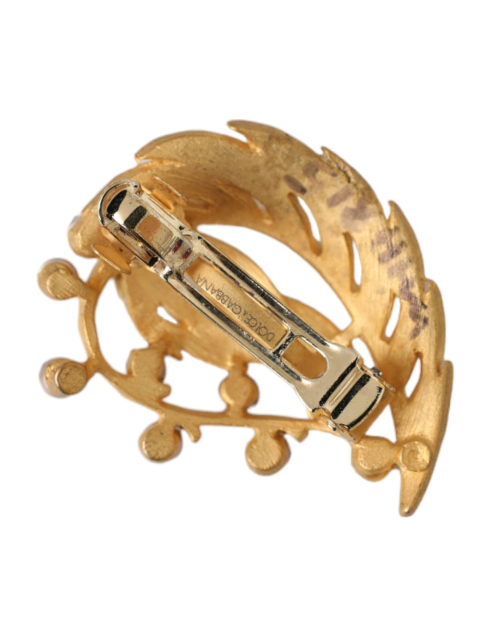 Brosche Haarnadel mit verziertem Blatt aus Goldmessing