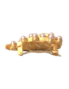 Brosche Haarnadel mit verziertem Blatt aus Goldmessing