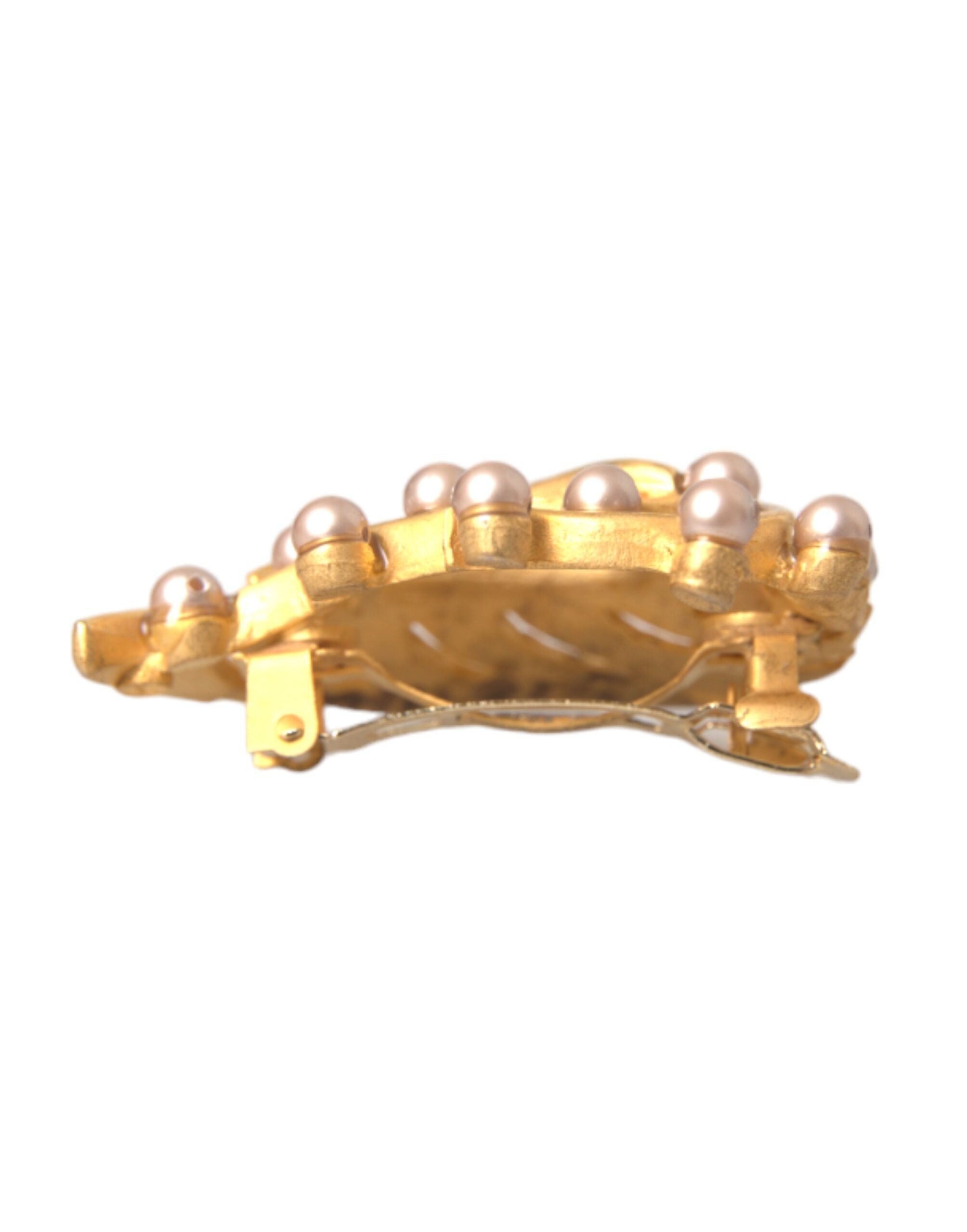 Brosche Haarnadel mit verziertem Blatt aus Goldmessing