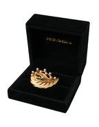 Brosche Haarnadel mit verziertem Blatt aus Goldmessing