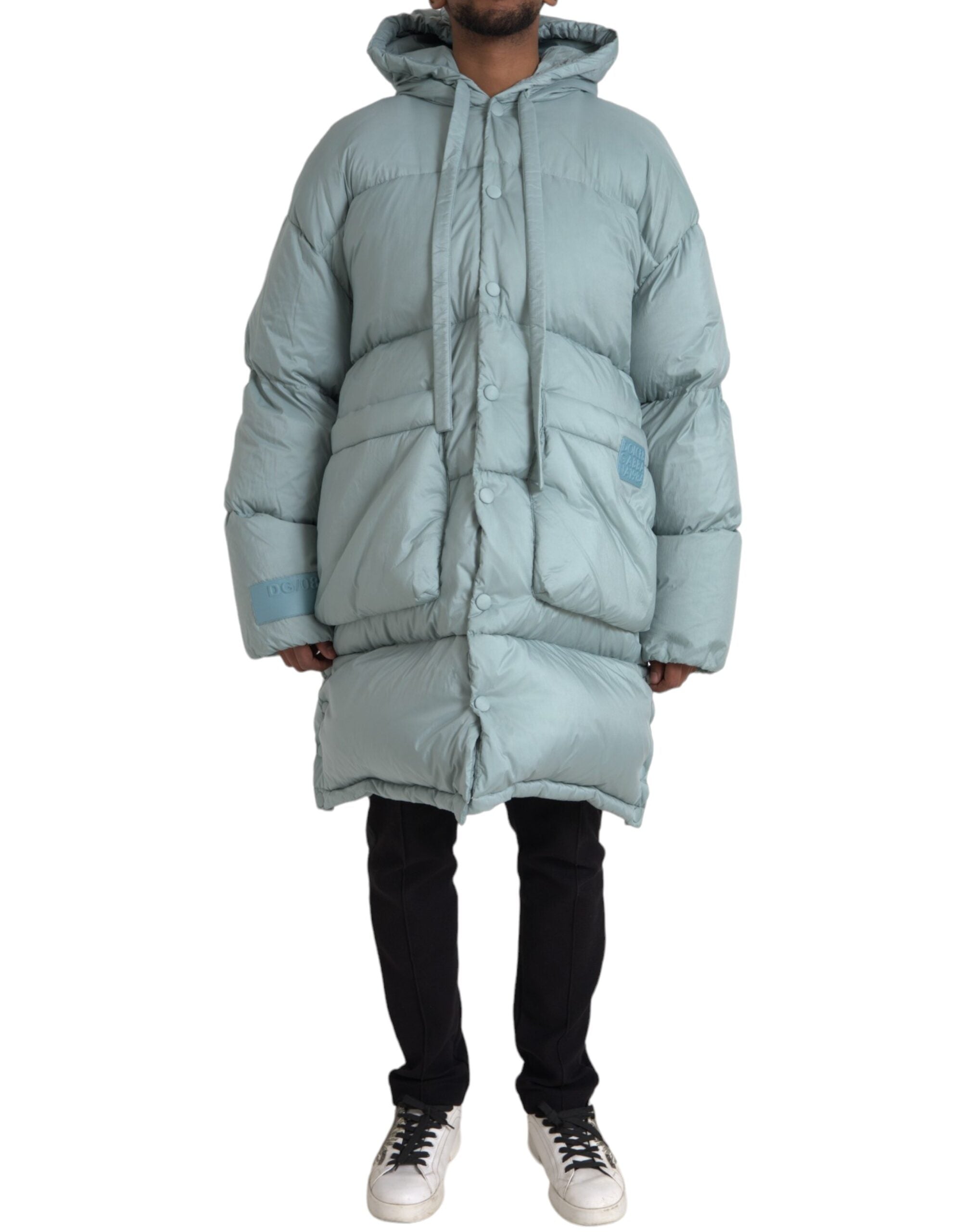 Light Blue Quilted Hooded Puffer Jacket Men's