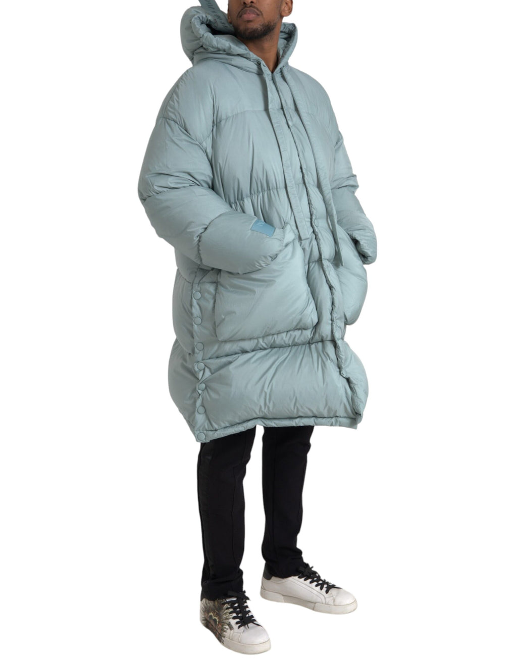 Light Blue Quilted Hooded Puffer Jacket Men's