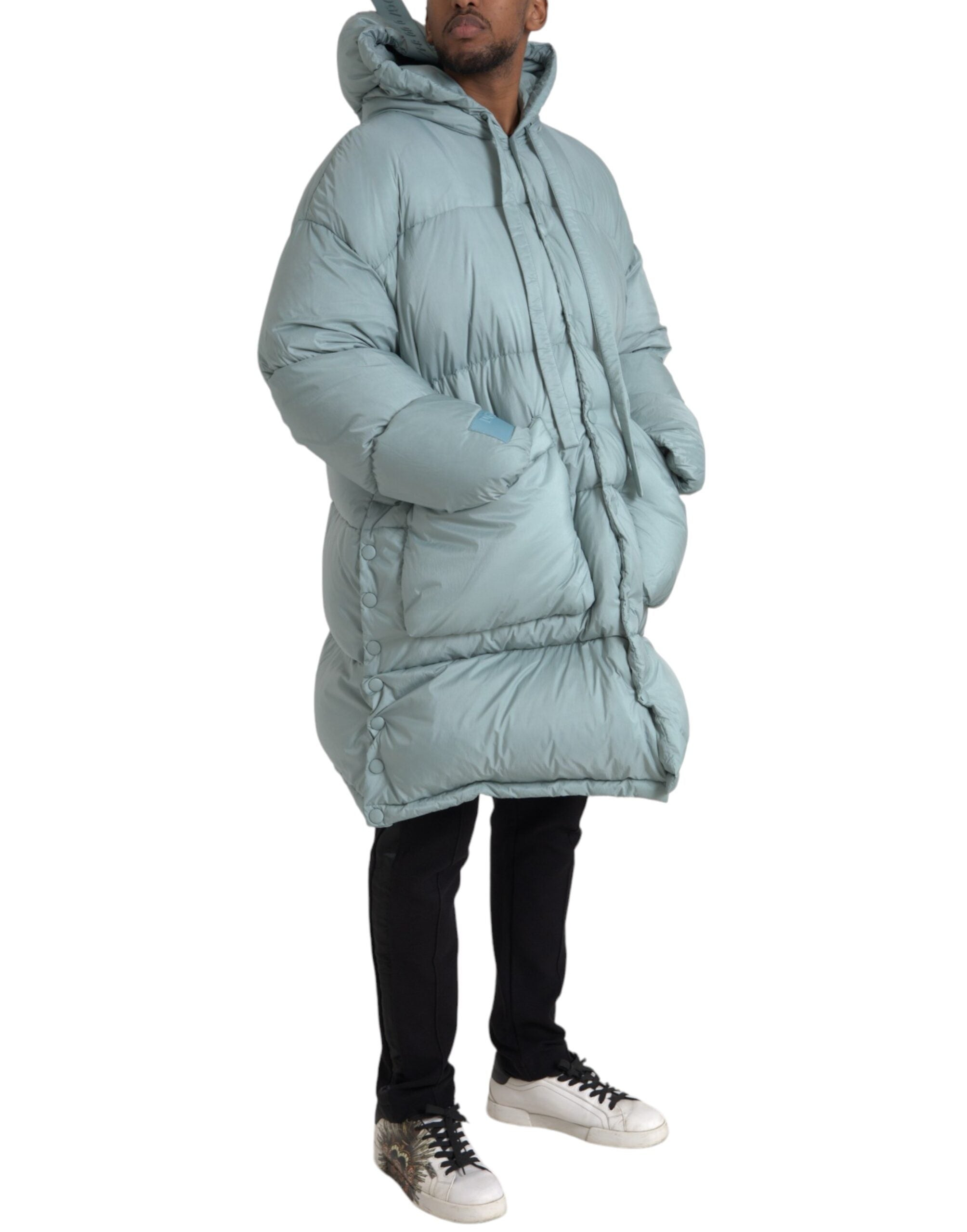 Light Blue Quilted Hooded Puffer Jacket Men's