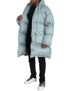 Light Blue Quilted Hooded Puffer Jacket Men's