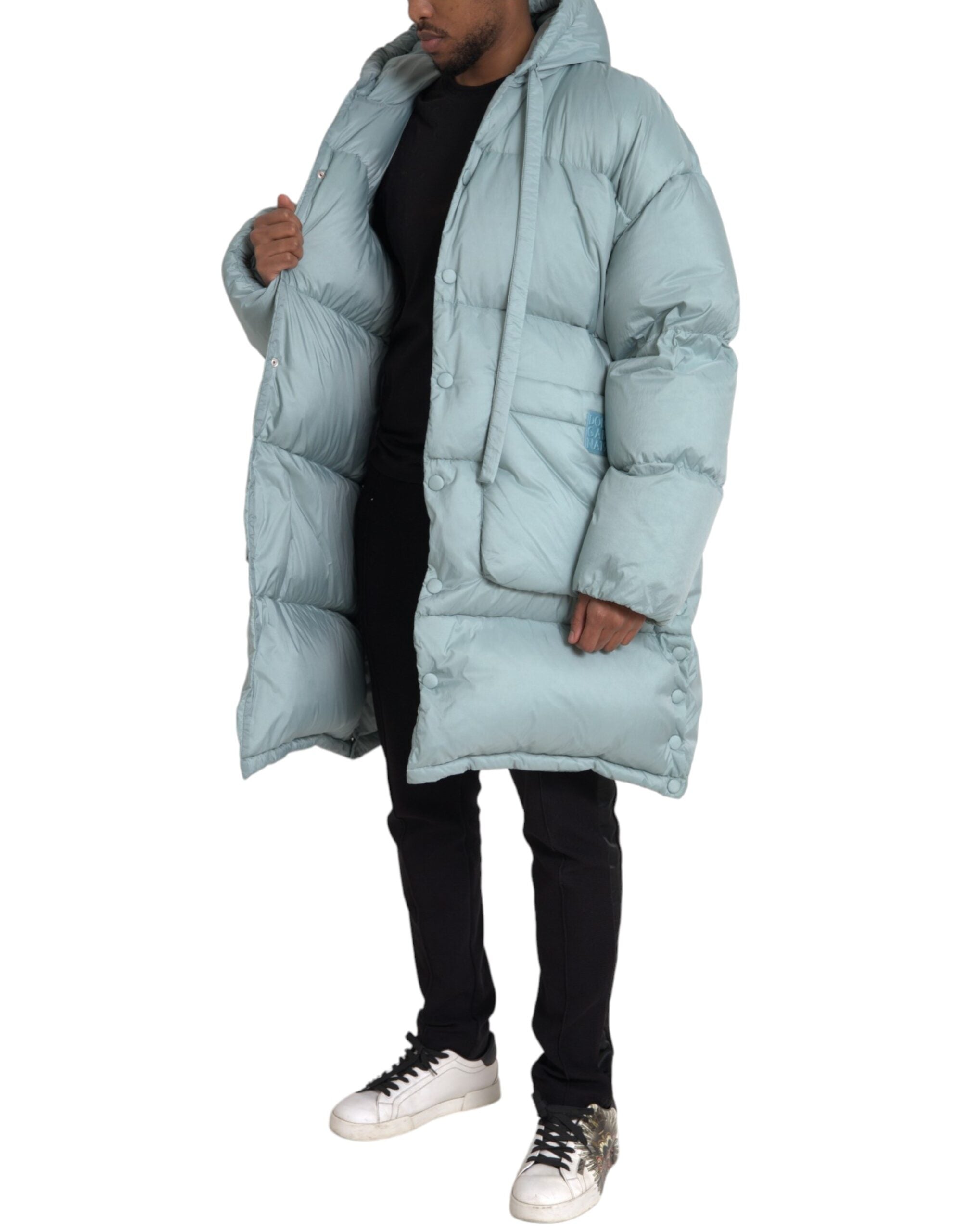 Light Blue Quilted Hooded Puffer Jacket Men's
